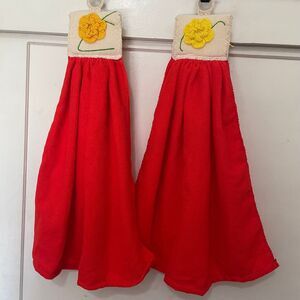 Handmade embroidered terry cloth hanging hand‎ towels orange yellow flowers